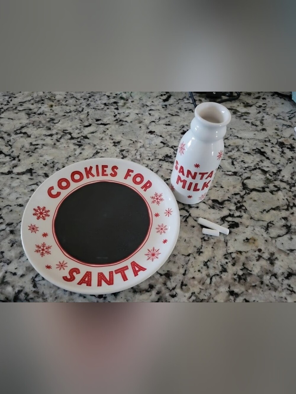 Cookies for Santa Plate & Santa Milk Bottle - Red & White Holiday Set. Used Once